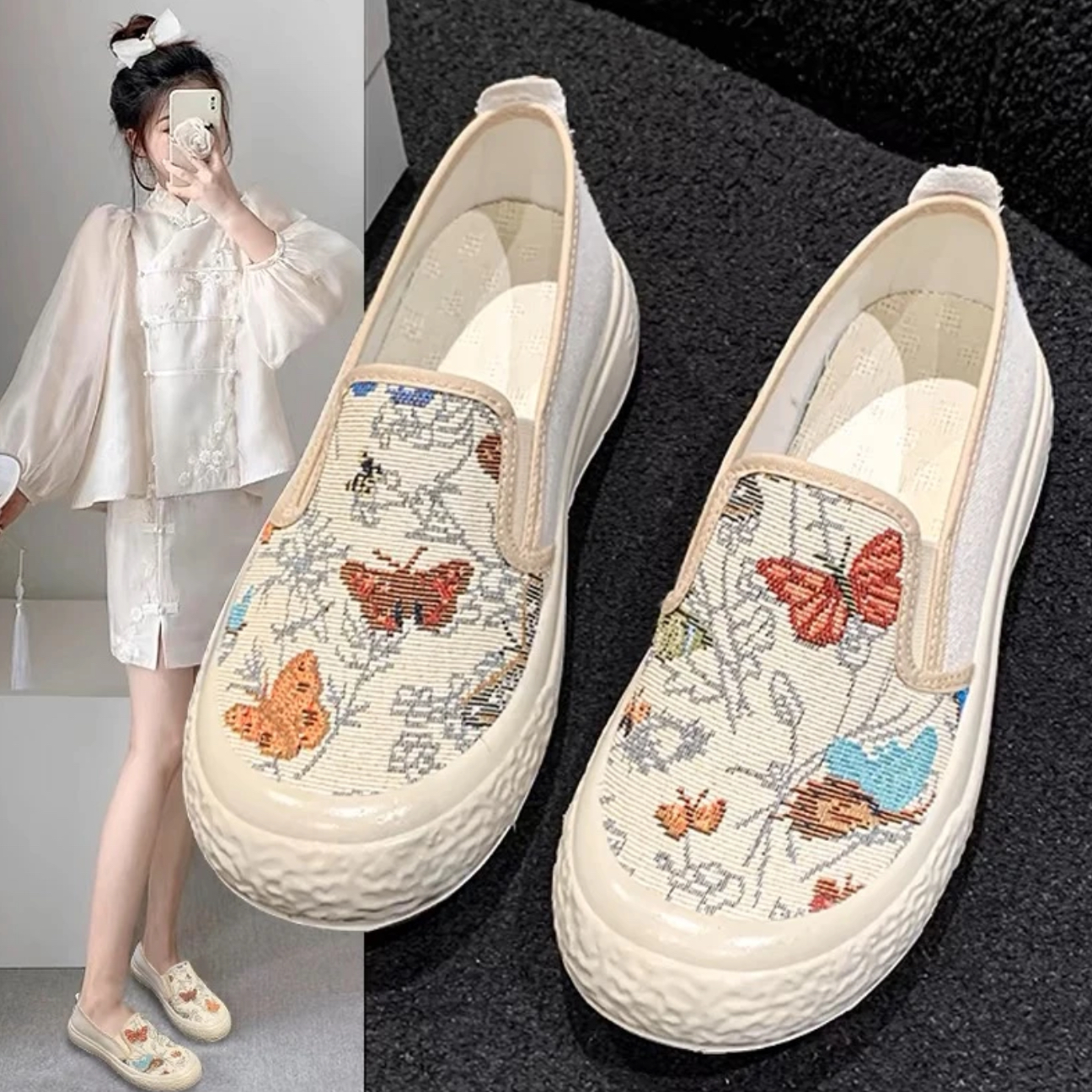 2025年新款渔夫鞋老北京蝴蝶女单鞋春款时尚休闲春秋百搭夏季软底