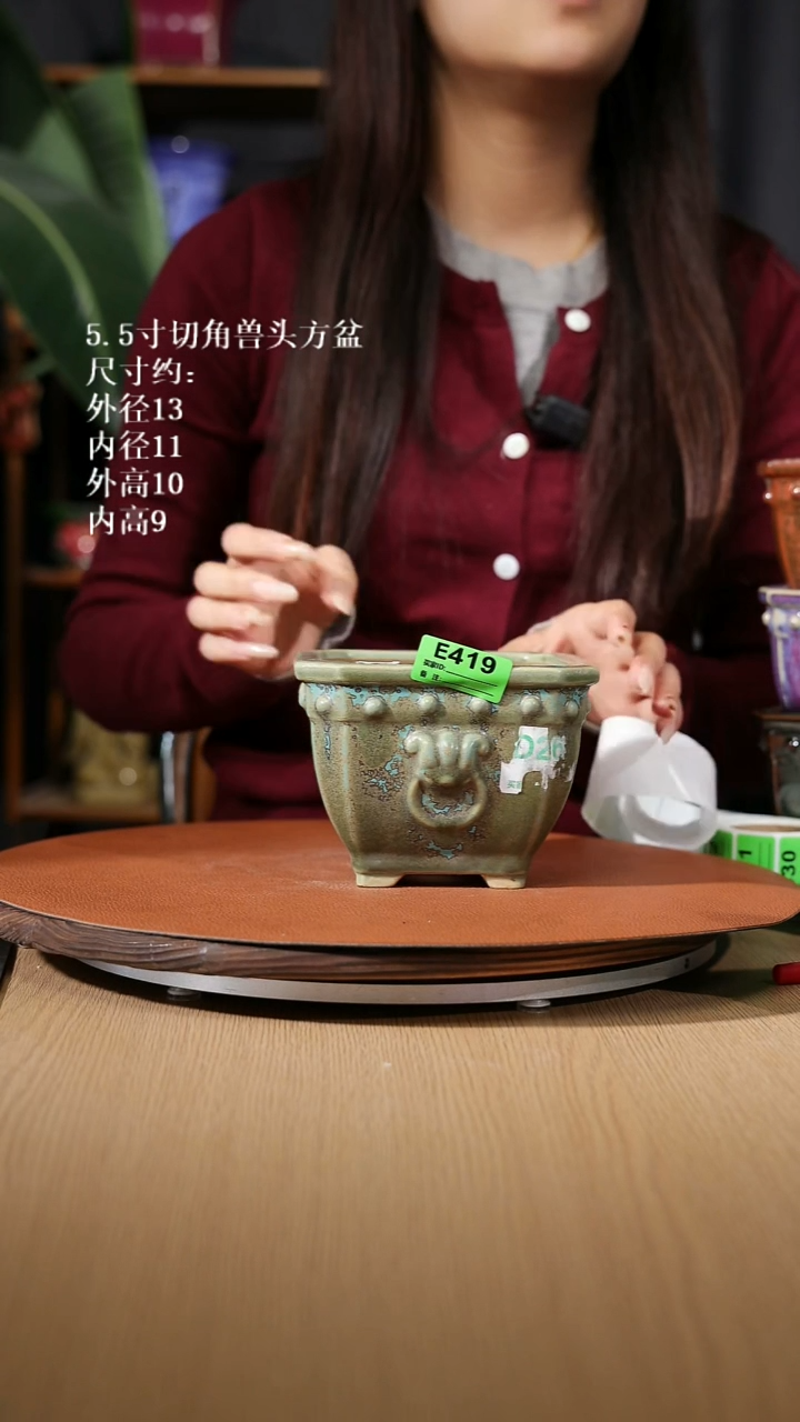 【石湾花盆】5.5寸切角兽头方盆419