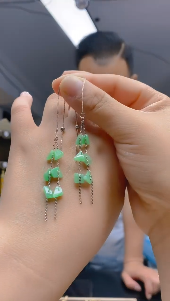 【闪购商品】翡翠耳饰银S925镶嵌0110翡翠耳线