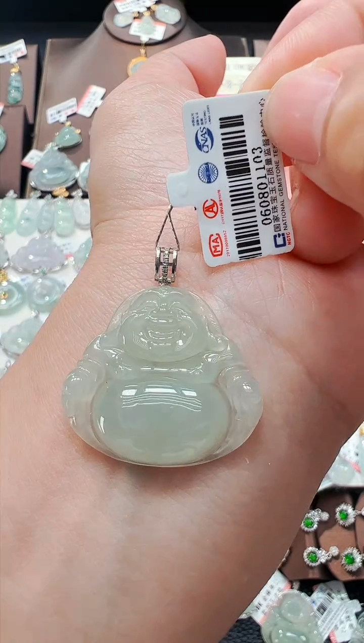 翡翠18K金镶嵌吊坠(不含链)佛公吊坠1103