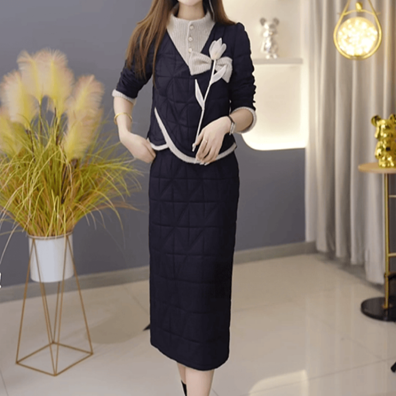  B875【上衣+半身裙】2025冬季新款时尚优雅高端棉服小香风套装裙