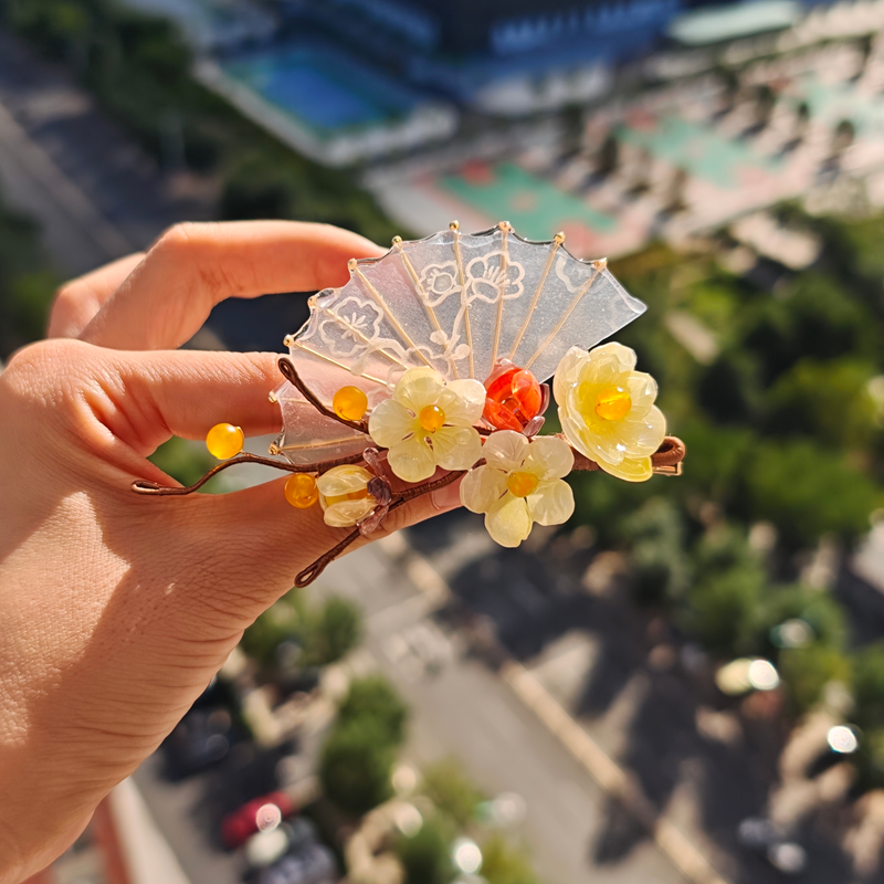 风雪初晴暖露泠发夹小雏菊【热缩工艺】手工汉服蝶沐然发夹复古发饰