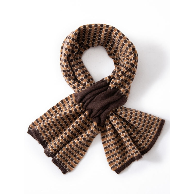 纯山羊绒2025围巾新款女式小方格穿孔拼色针织小羊绒送礼佳品