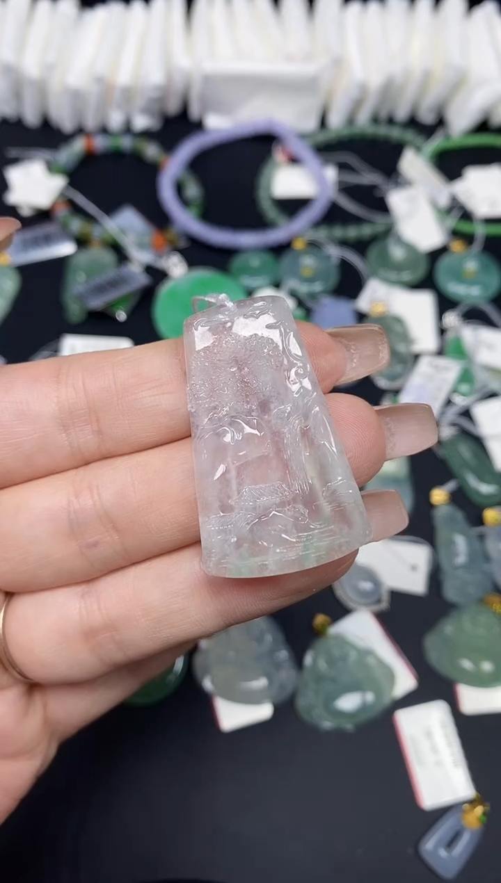 吊坠(不含链)未镶嵌翡翠山水牌@@CMT