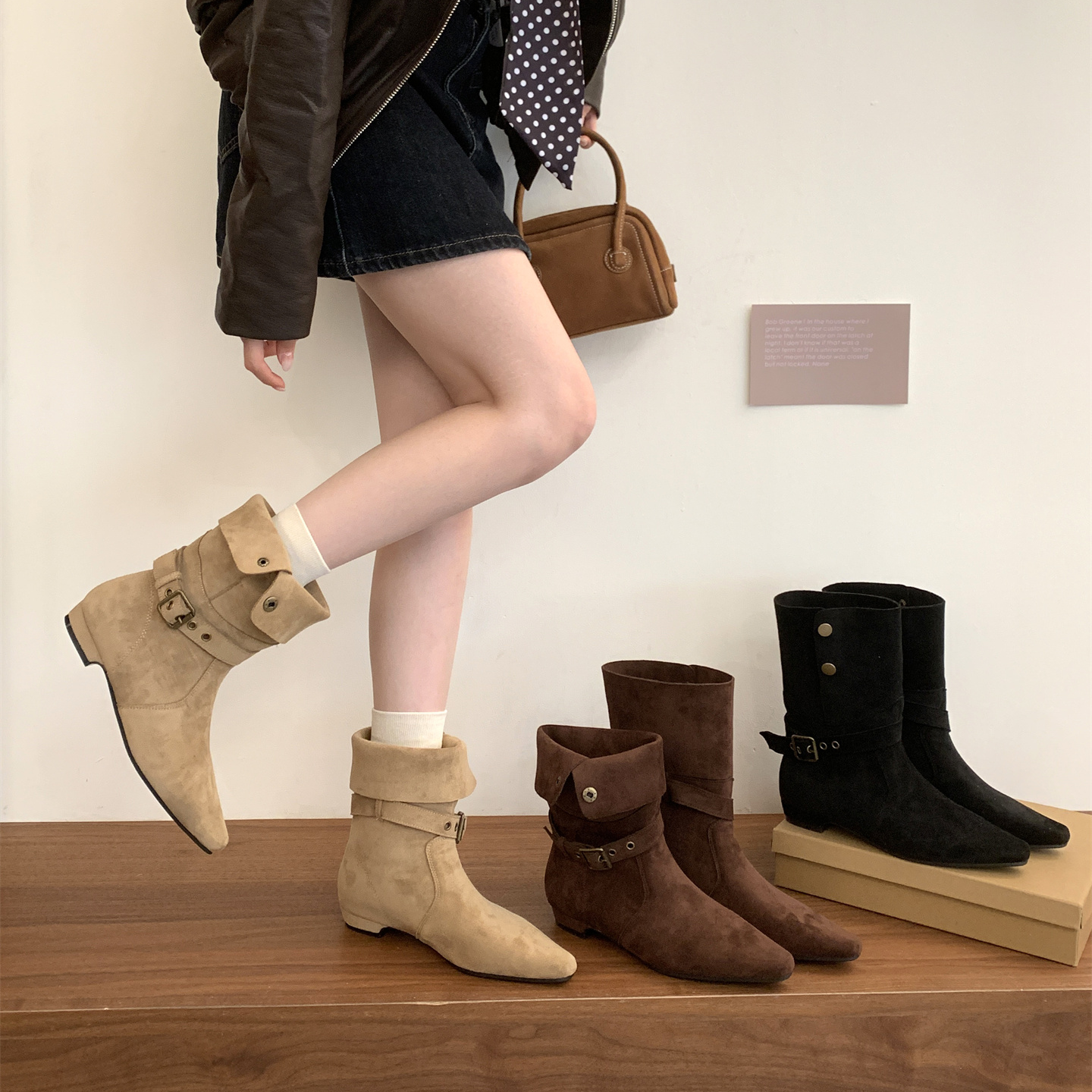 2025年小众设计感两穿西部牛仔骑士靴复古百搭英伦粗跟尖头中筒靴