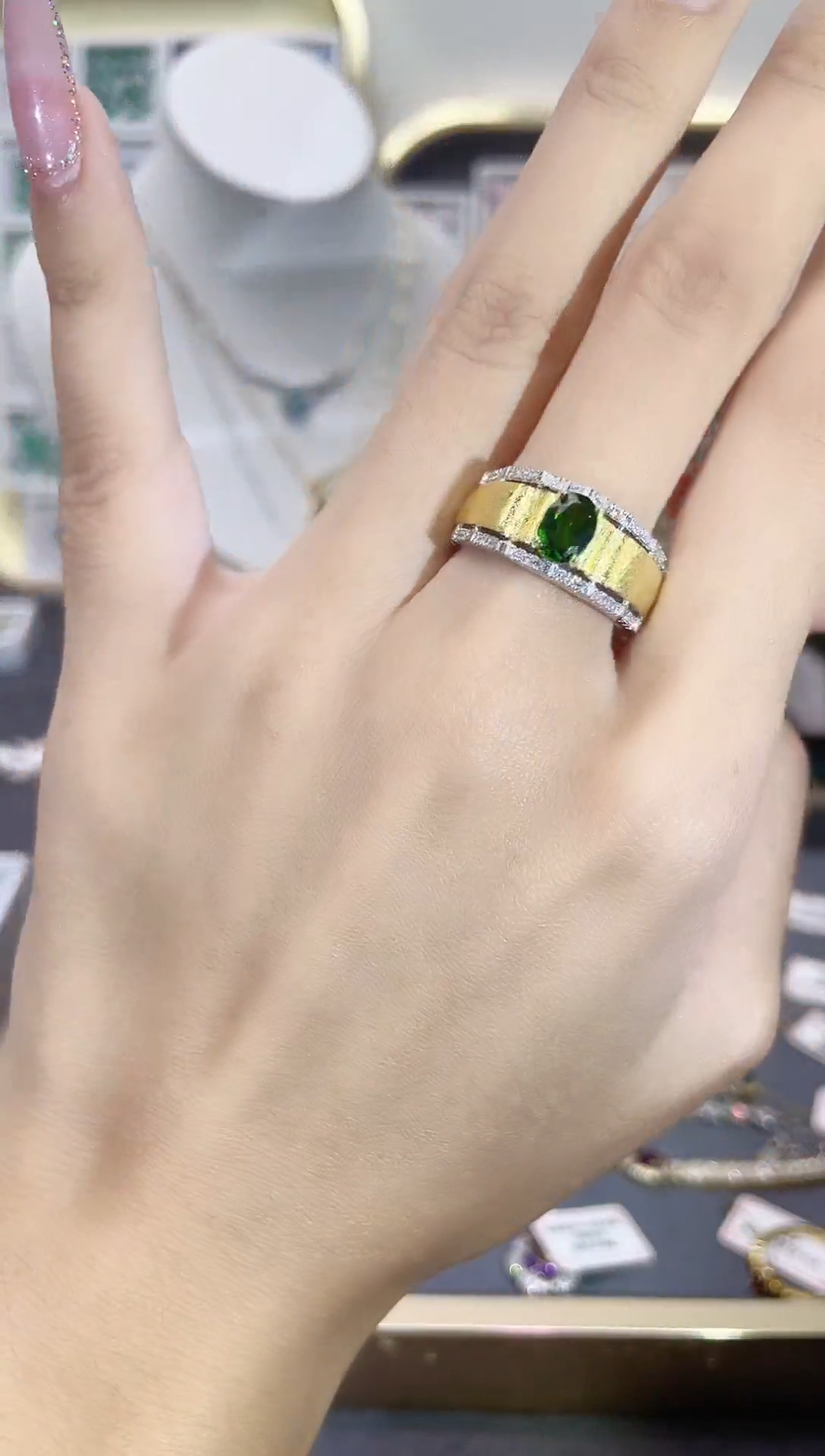 戒指透辉石银S925镶嵌天然宝石