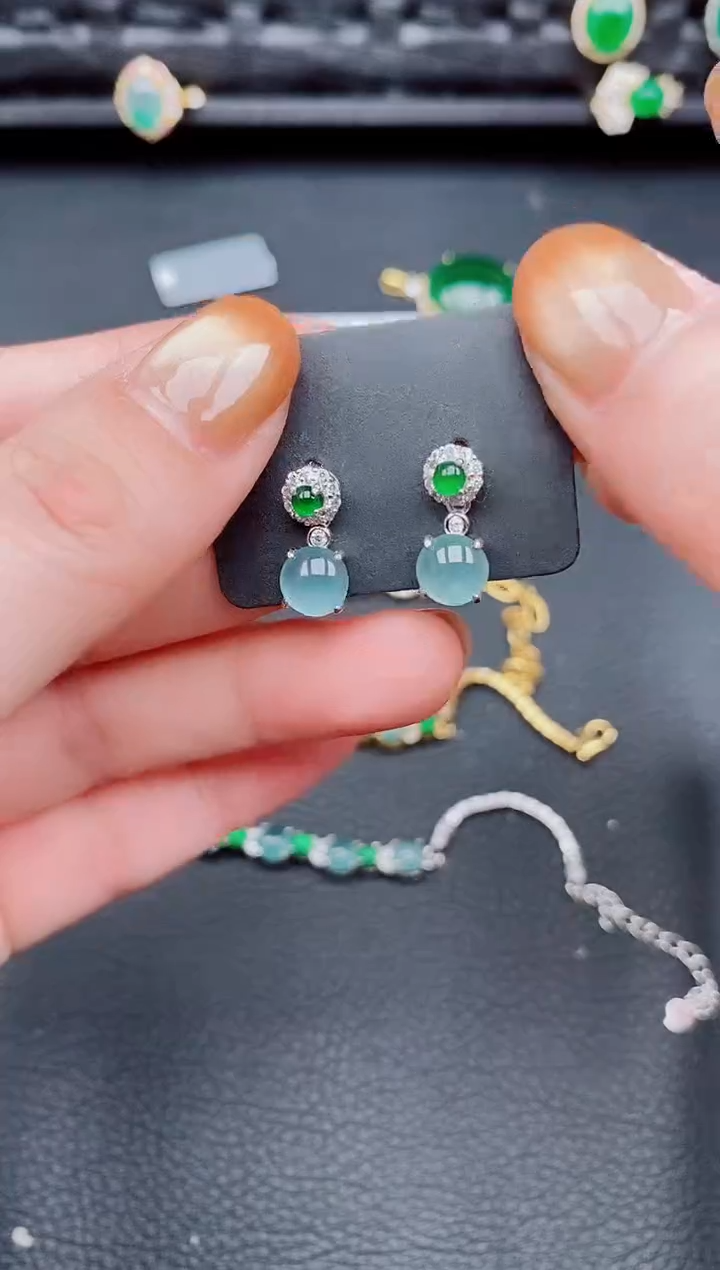 【闪购商品】翡翠耳饰银S925镶嵌天然a货翡翠445