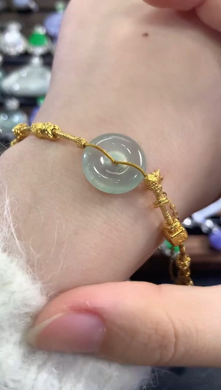 足金镶嵌手链翡翠c18     