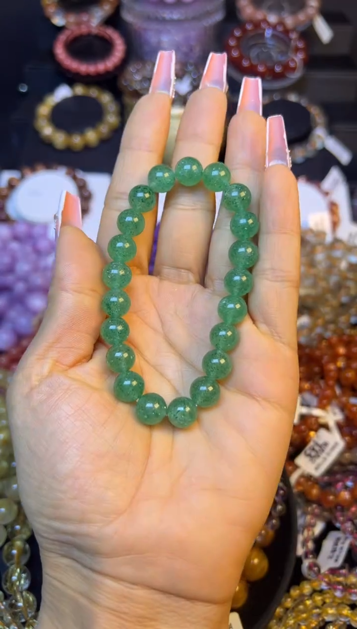 未镶嵌手串水晶爱***?绿草莓晶9mm+