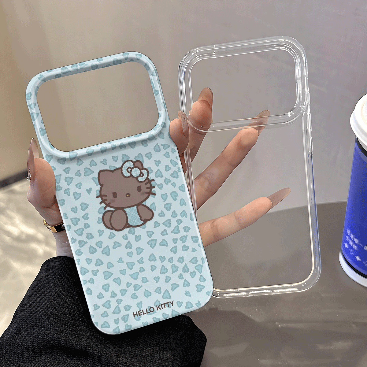 满屏蓝色爱心小猫菲林果冻二合一适用苹果17pro/15pro/14手机壳