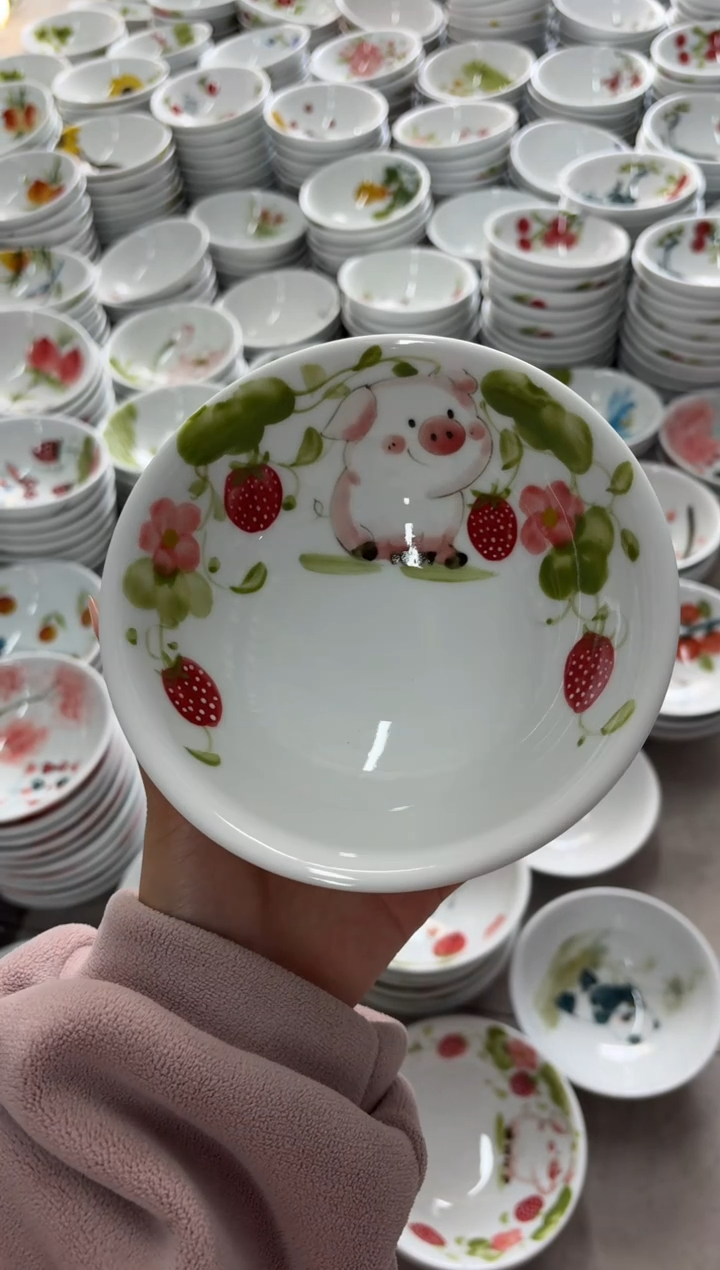 瓷片景德镇高温陶瓷食品级手绘釉中彩-壮壮碗