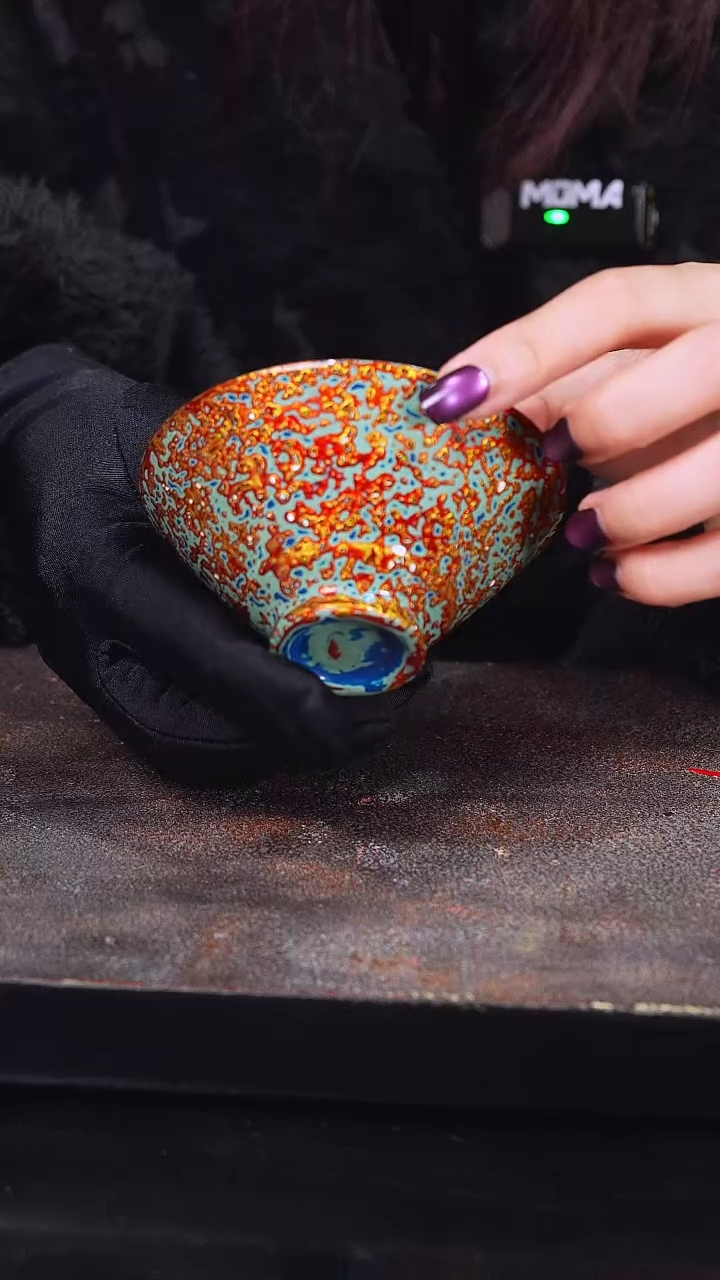 蓝碎金蛋壳镶嵌斗笠杯-太古大漆