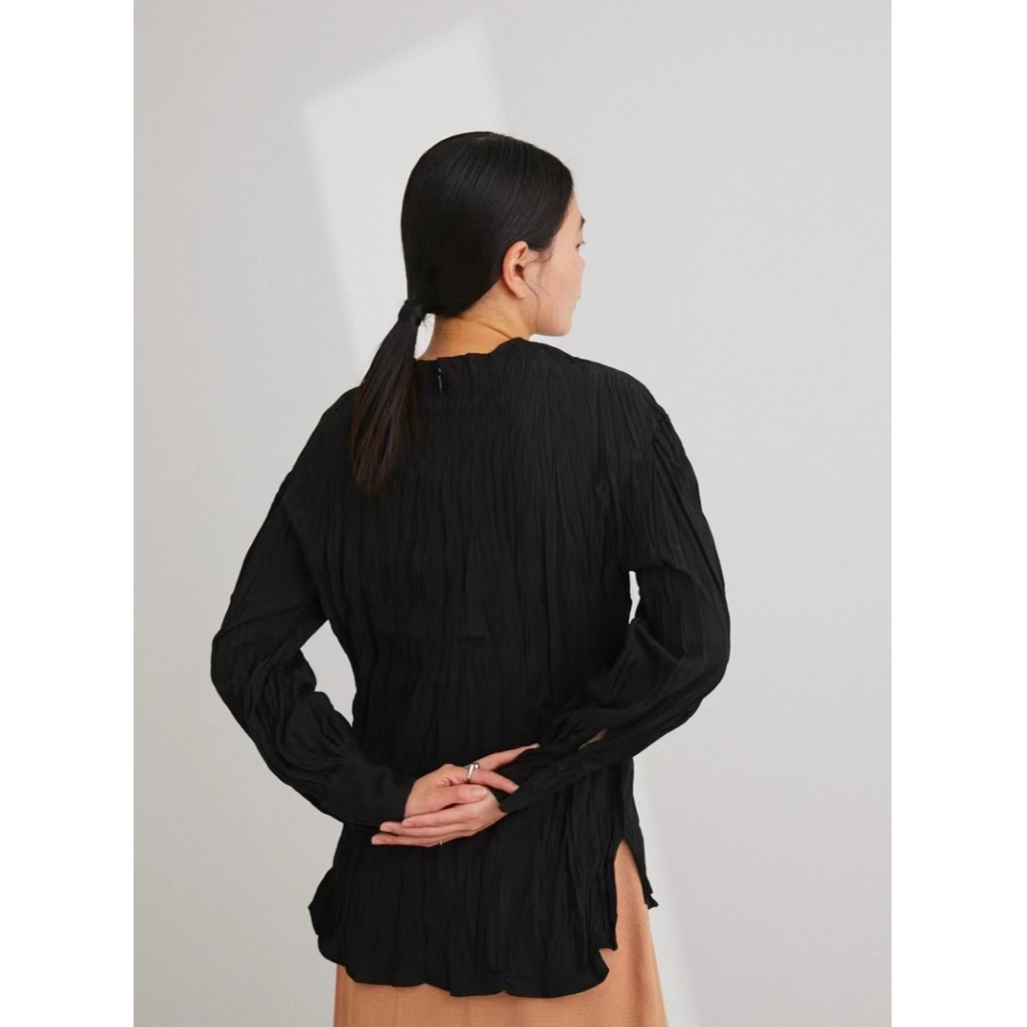 【MonTendre】 纯色 S 春季服饰长袖褶皱设计感衬衫上衣