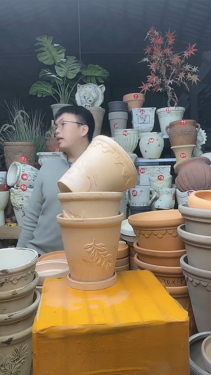 【闪购商品】缸3套13*13红白陶巴洛克香草橄榄送托盘