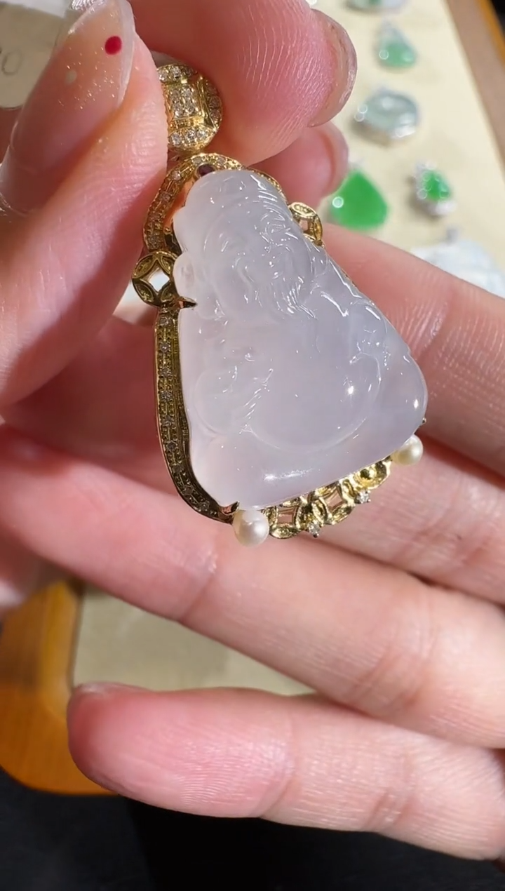 【闪购商品】翡翠吊坠(不含链)18K金镶嵌【源头工厂】钻石镶嵌