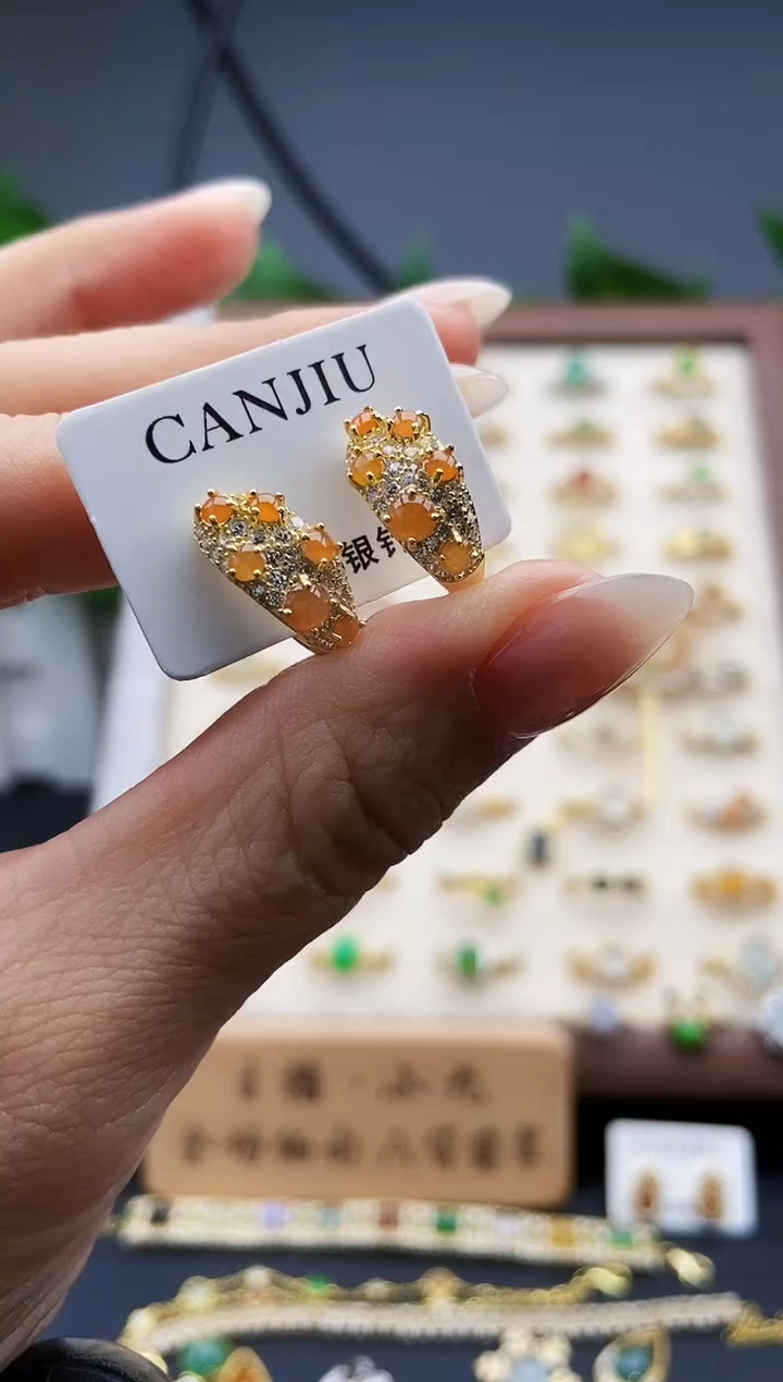 银S925镶嵌翡翠耳饰12