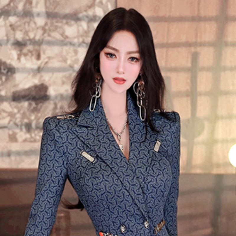 秋季气质减龄女装印花风衣2025新款收腰中长款过膝双排扣外套
