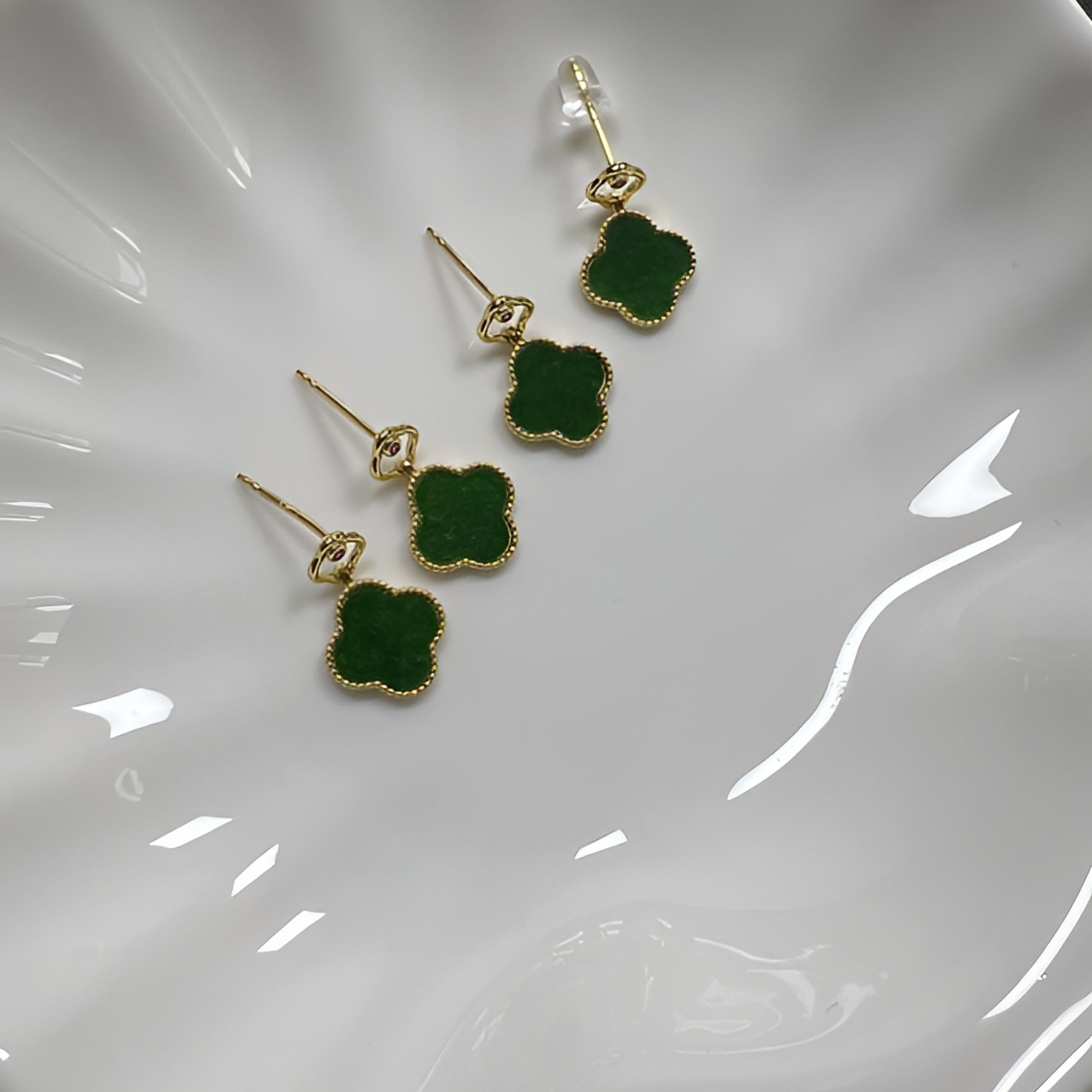 2025 天然翡翠 四叶草S925银镶嵌耳钉 耳饰【多样性发一】