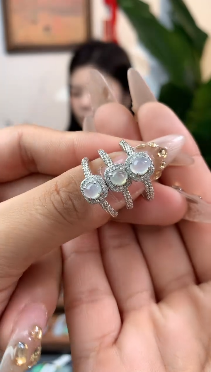 【闪购商品】翡翠戒指银S925镶嵌蛋面戒指多样性发货