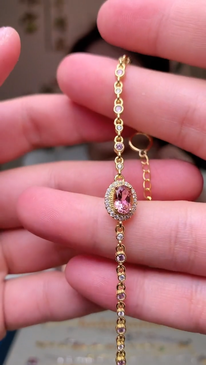 手链银S925镶嵌碧玺手链