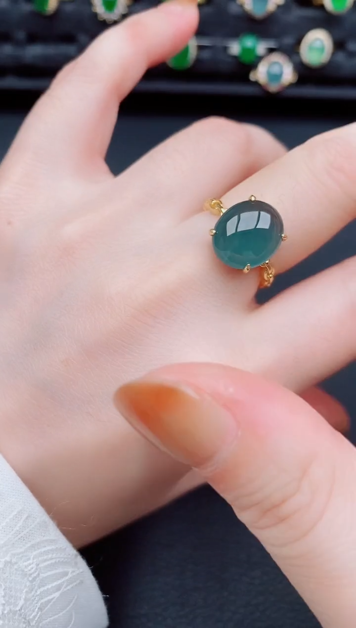 【闪购商品】翡翠戒指银S925镶嵌天然a货翡翠65