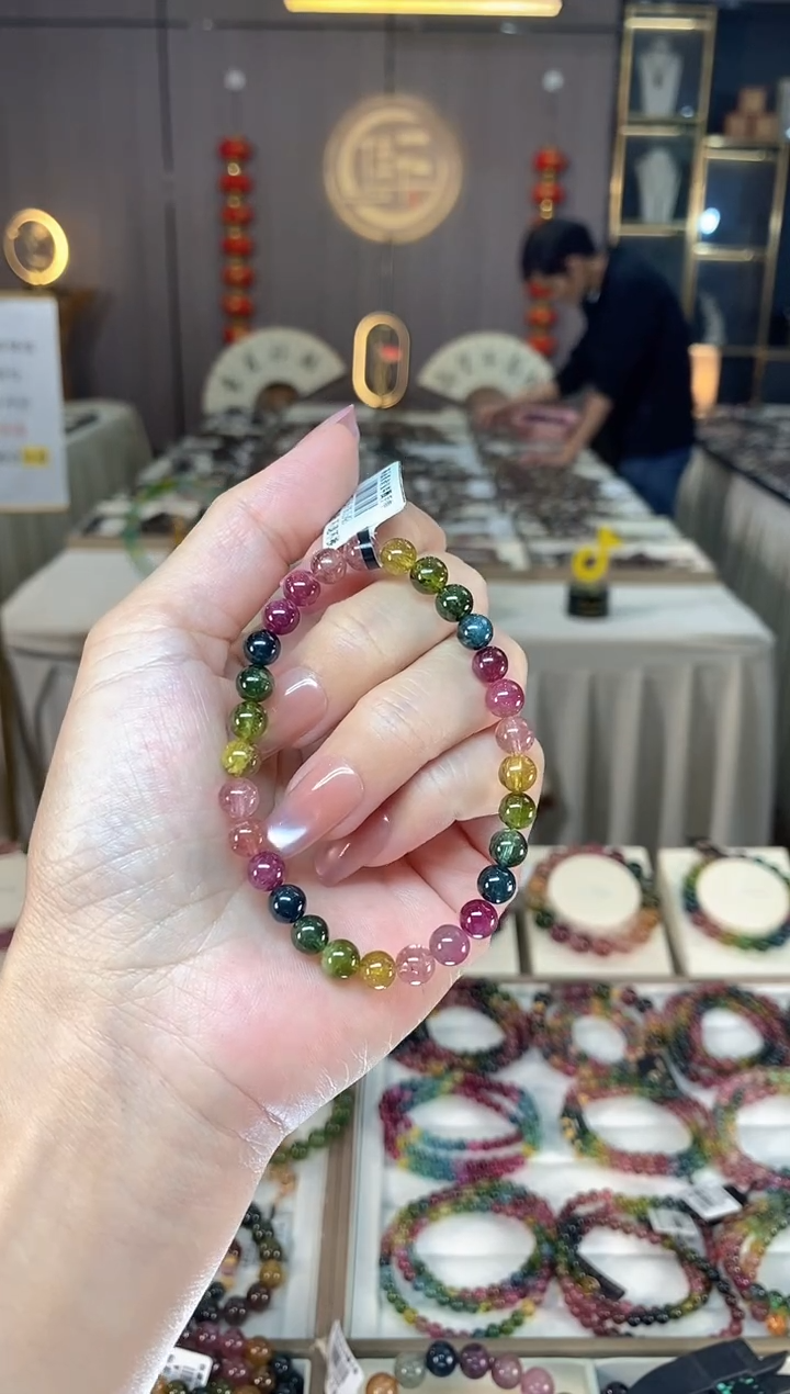 未镶嵌透体老矿碧玺彩虹单圈手串6mm+碧玺hon多样性发一条