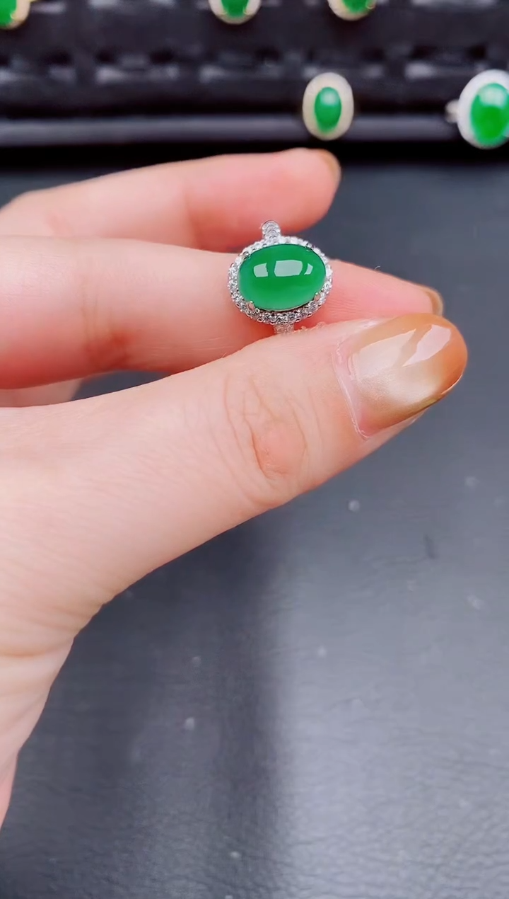 【闪购商品】翡翠戒指银S925镶嵌天然a货翡翠340