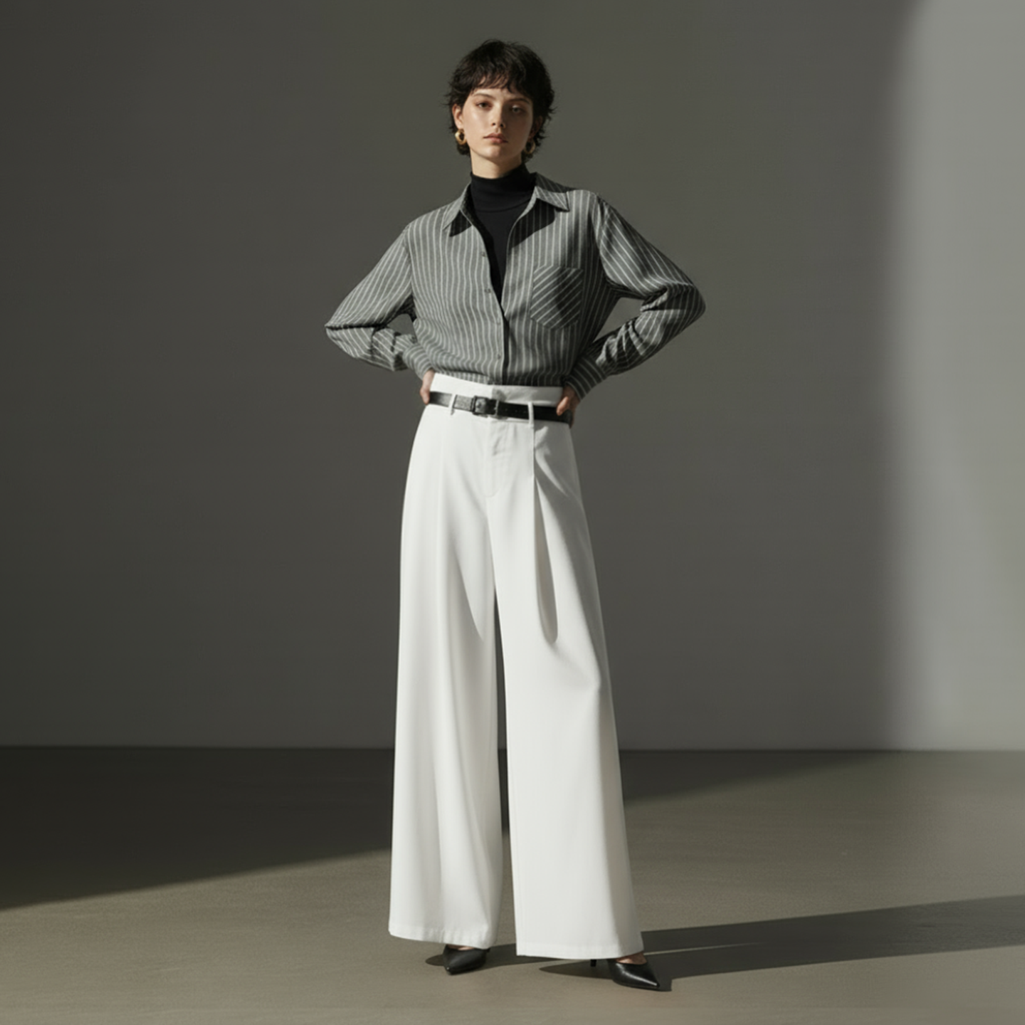 2025新款慵懒风 假两件竖条纹宽松衬衫A800081