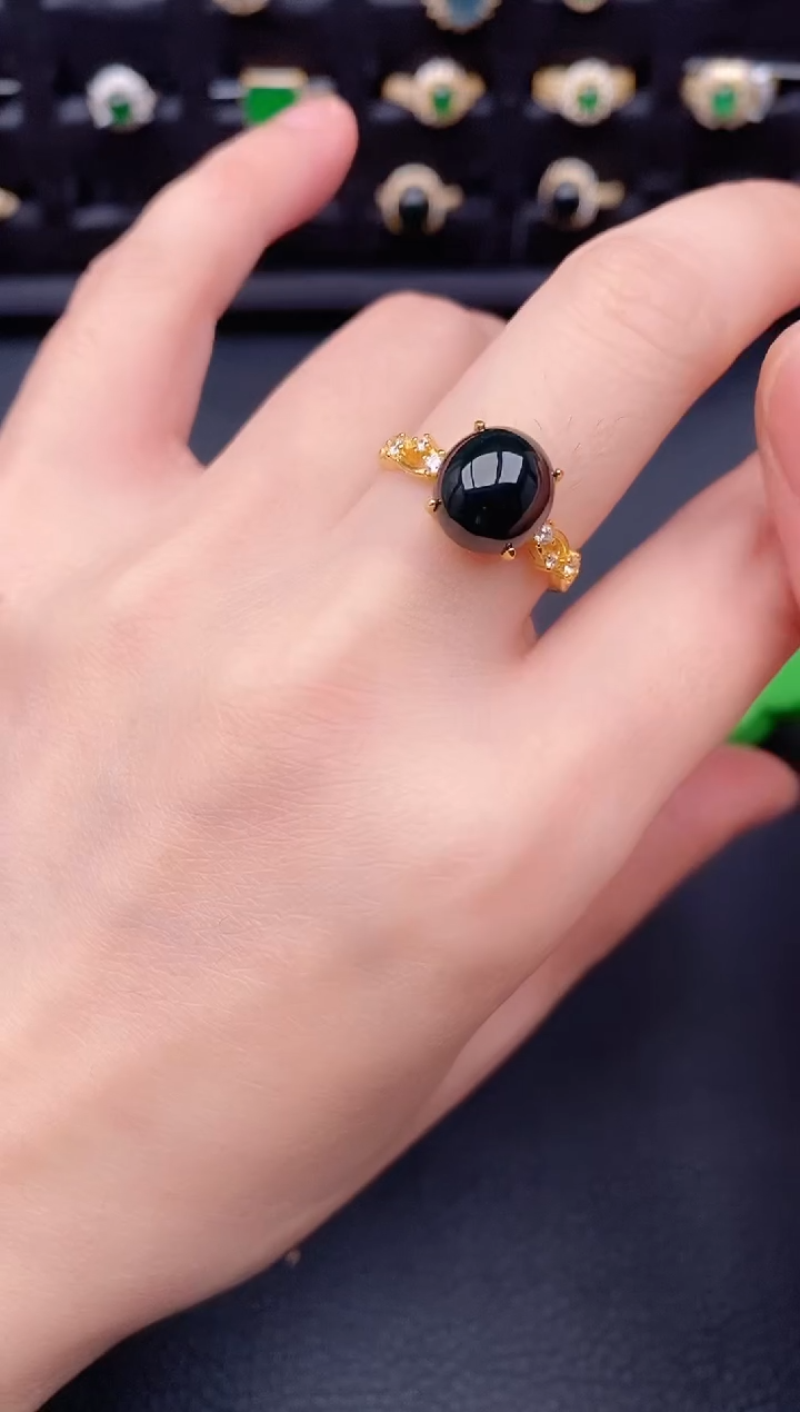 银S925镶嵌戒指翡翠天然a货翡翠259