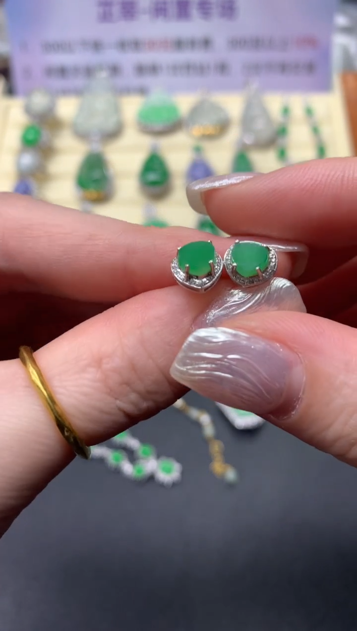 【闪购商品】翡翠耳饰18K金镶嵌耳饰|2100+210