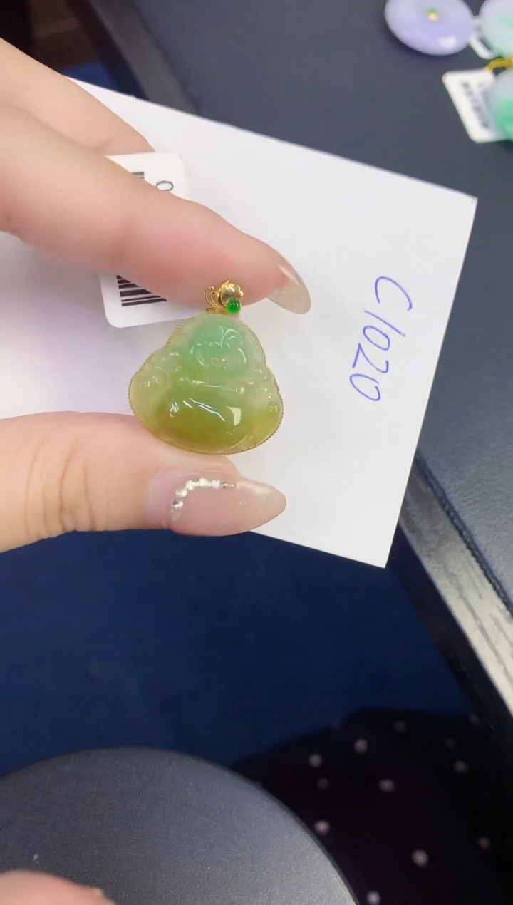 颈饰18K金镶嵌翡翠缅甸天然翡翠a货