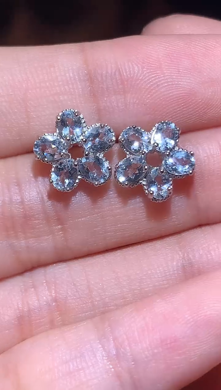 海蓝宝石耳饰银S925镶嵌（晶盈阁严选）