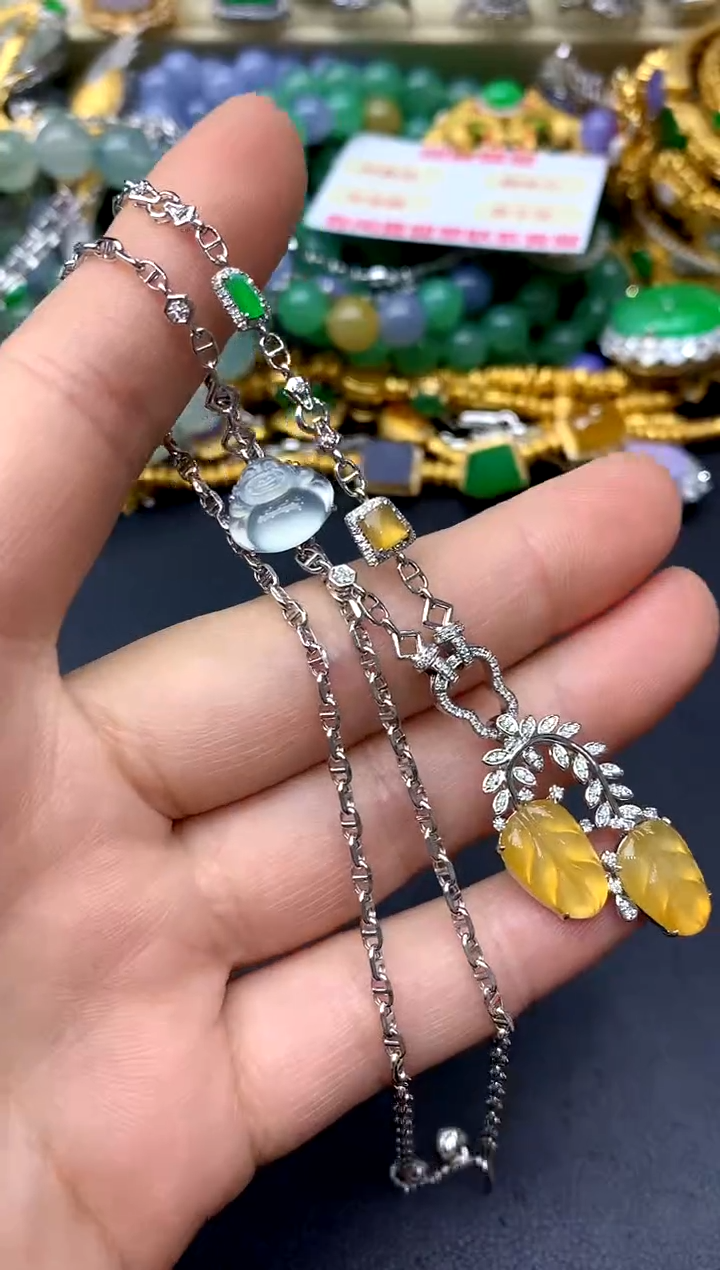 颈饰18K金镶嵌翡翠585-中国好珍宝