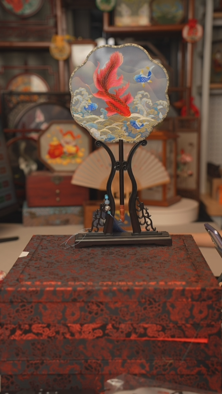 扇子团扇 绣花双面非遗