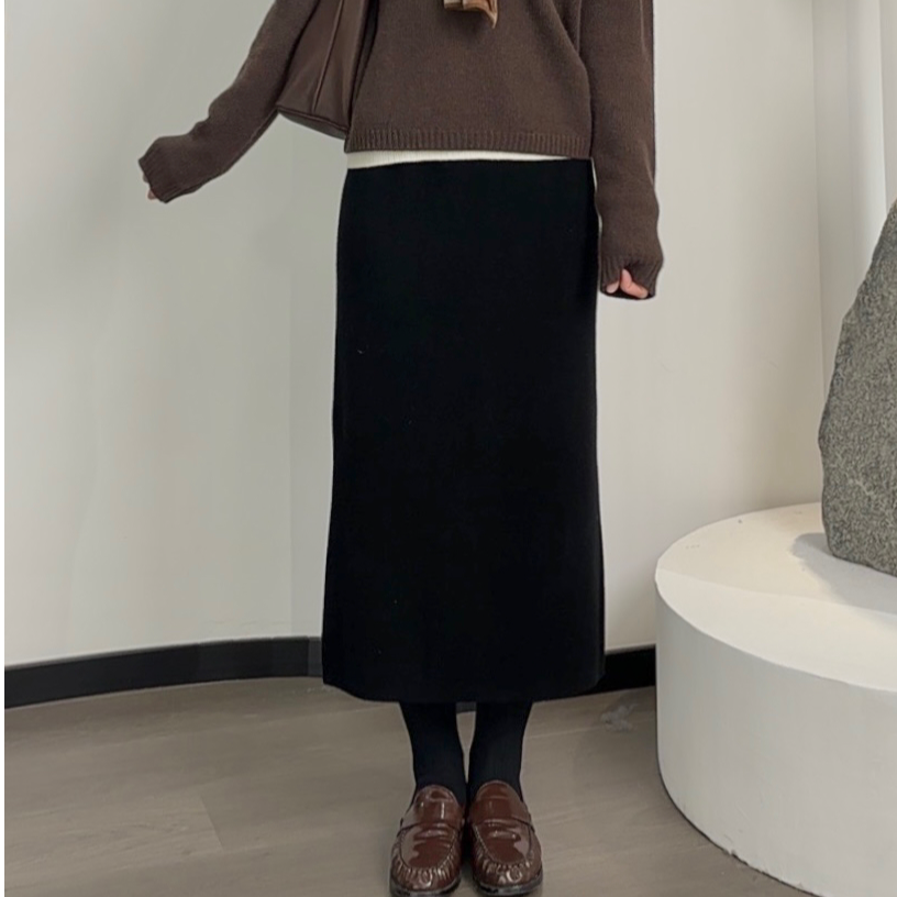 CENTERMERE羊绒直筒裙保暖舒适显瘦百搭优雅气质半身裙通勤裙子