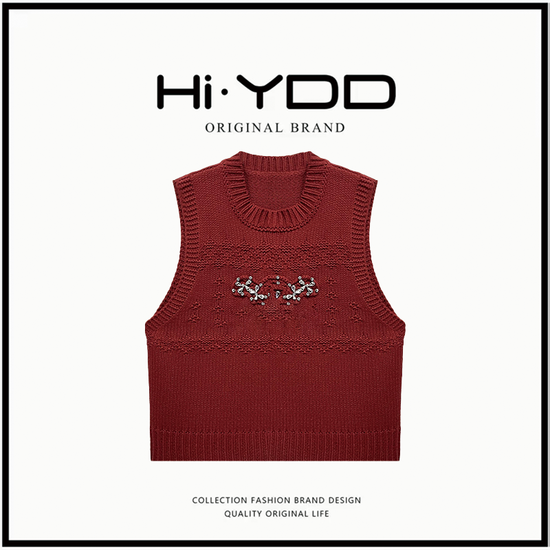 YDD•A631春季新款镶砖休闲百搭显瘦背心毛衣马夹