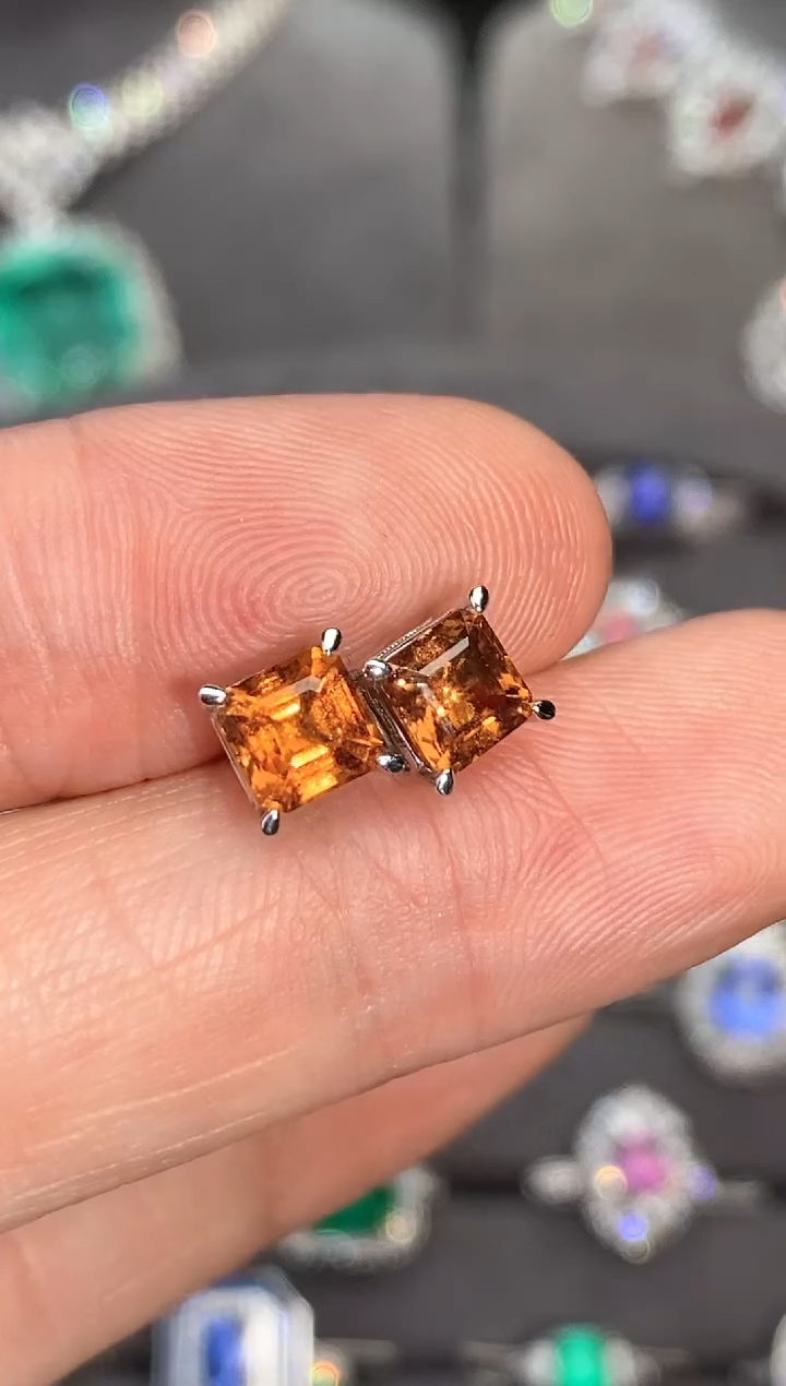 【闪购商品】石榴石（芬达石）耳饰铂Pt900镶嵌2.0ct/-福利
