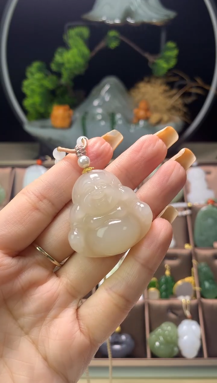 和田玉未镶嵌颈饰精选吊坠 35mm佛公天然和田玉冰藕粉