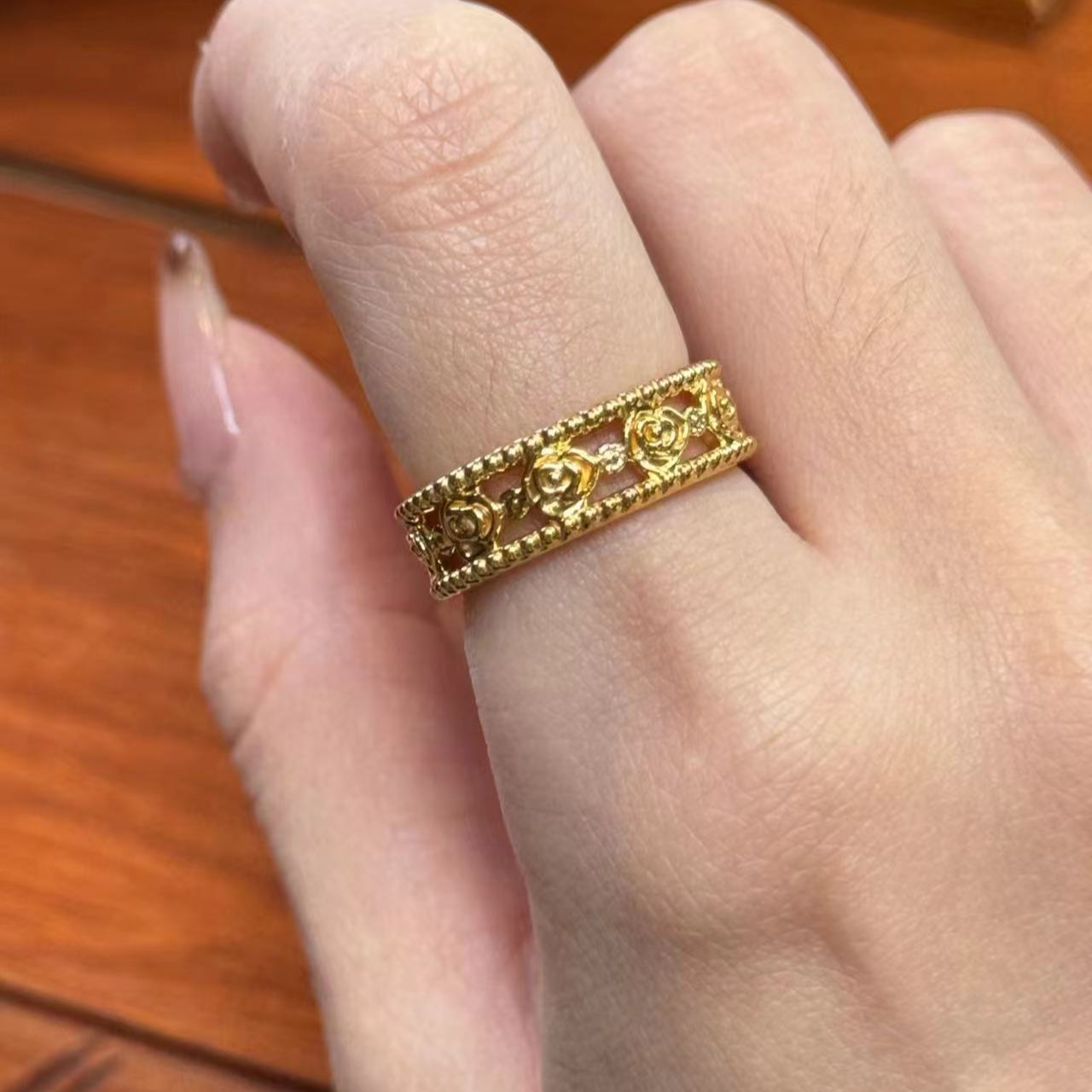 新年上新-F【满圈玫瑰花戒指】足金999，5d无氰戒指