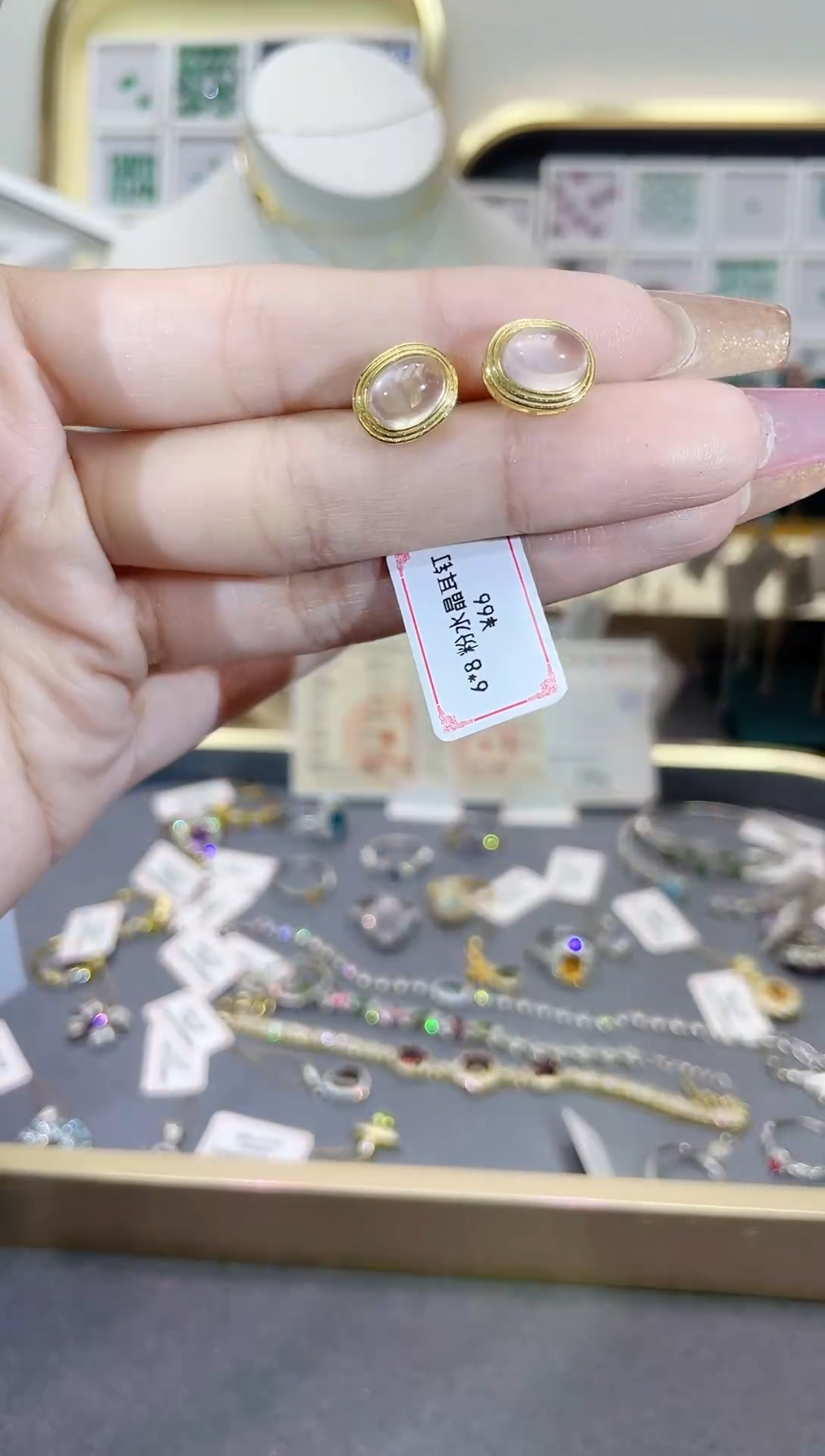 芙蓉石耳饰银S925镶嵌天然宝石