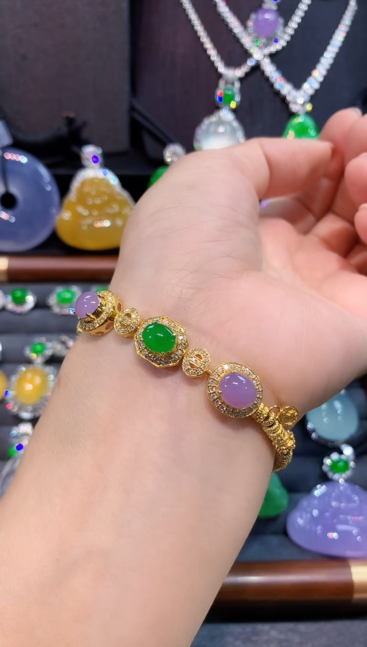 18K金镶嵌手链翡翠手链