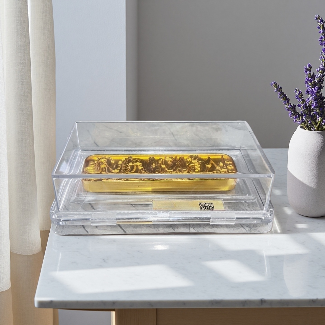 龙凤呈祥长条金色实心9999    水晶礼品盒包装G116