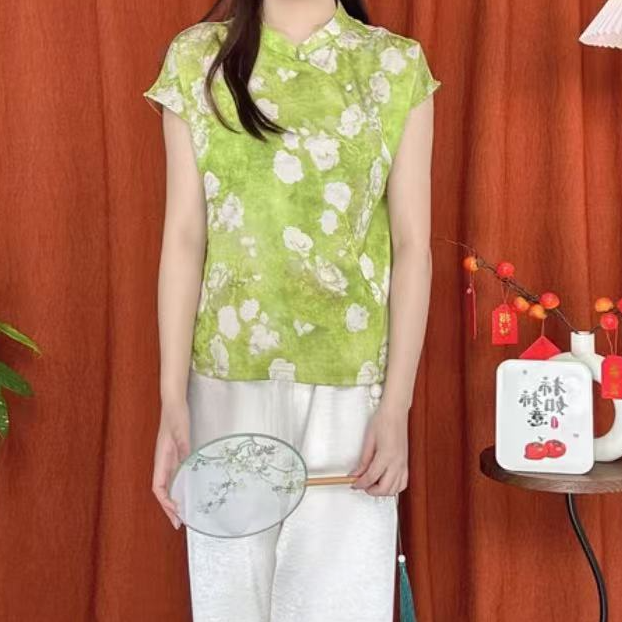 1228水绿上衣高端领透气夏季妈妈装
