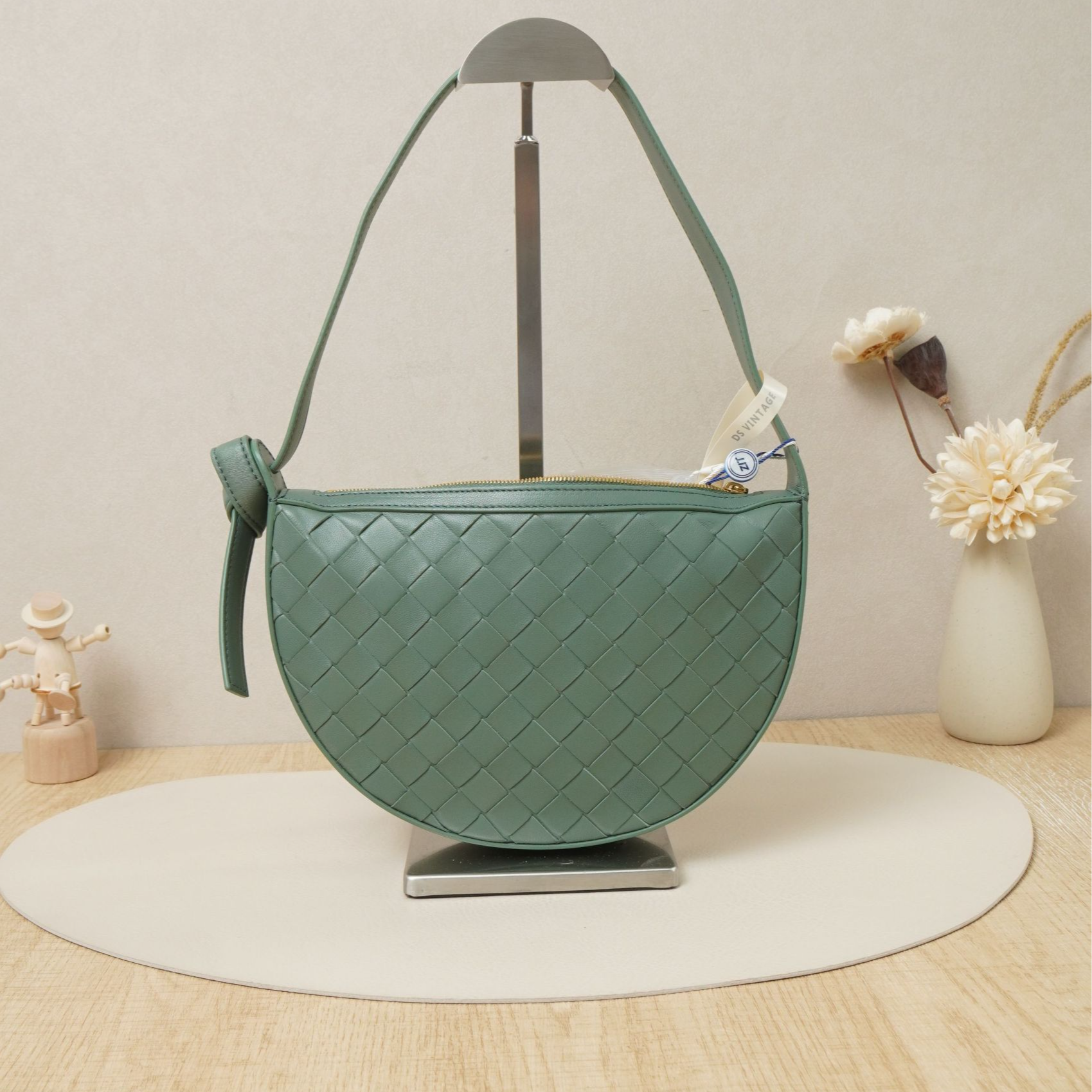 95新 BOTTEGA VENETA/葆蝶家 BV腋下hobomini芦荟绿羊皮/DS047054