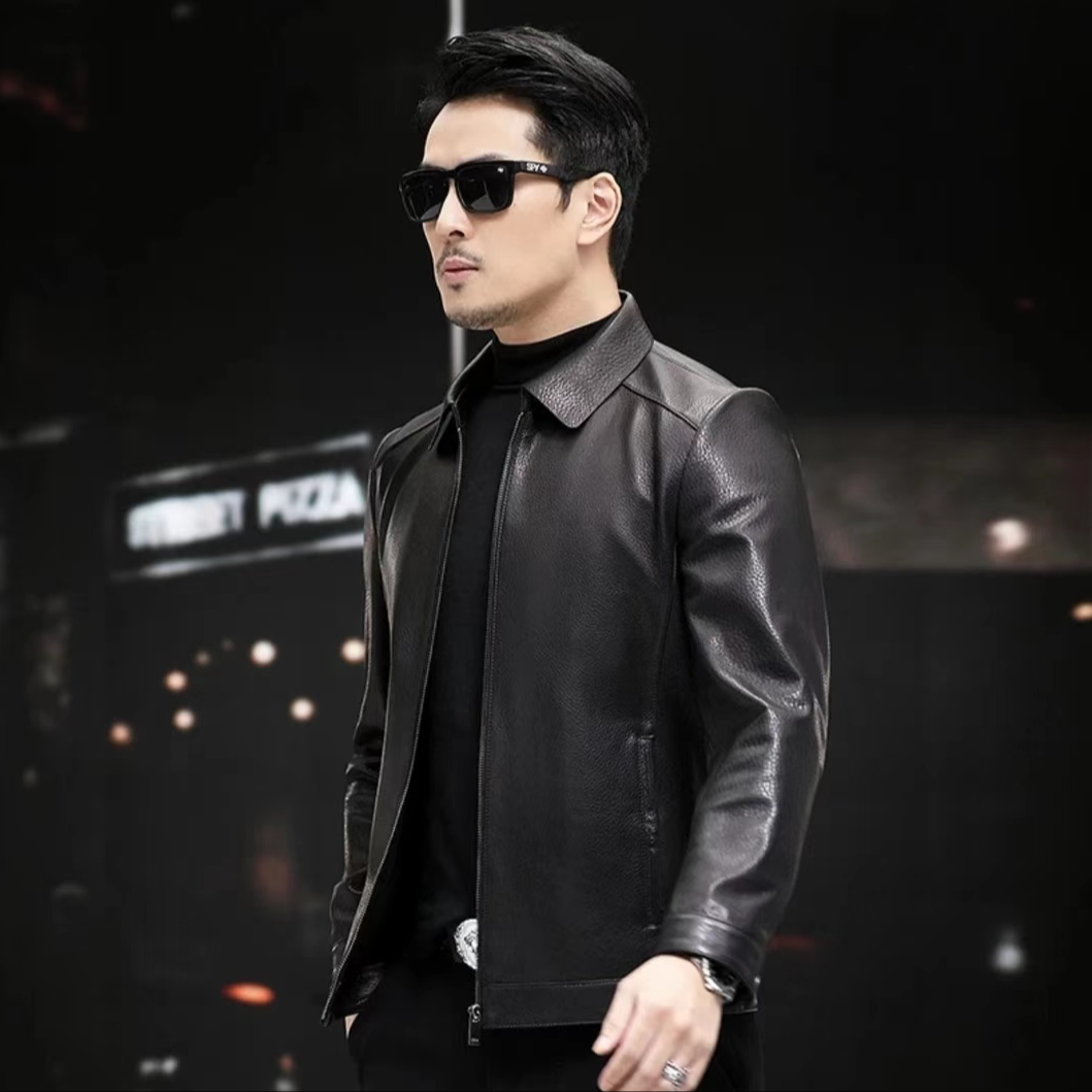 2025年新款翻领皮外套休闲网红时尚皮夹克皮衣 -A004