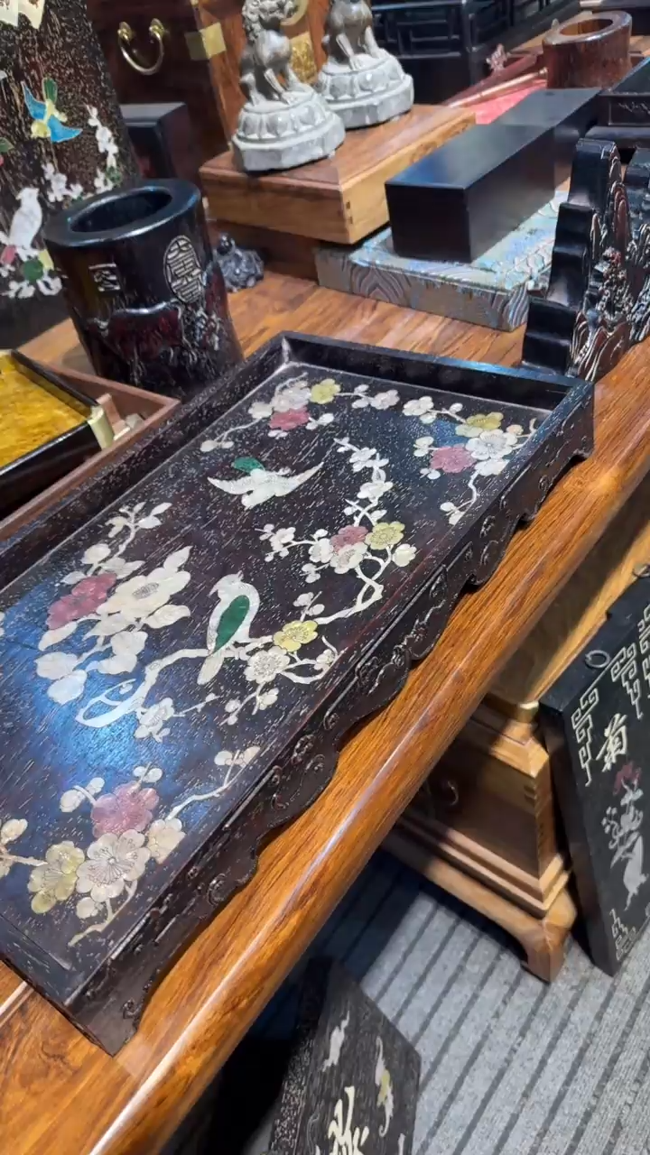 木紫檀满螺钿大茶盘邵氏紫檀木艺