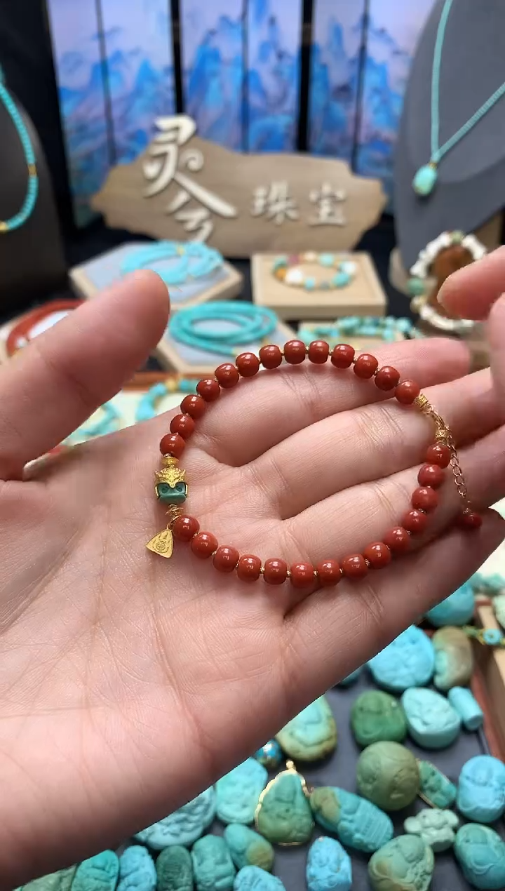 【闪购商品】南红玛瑙手链18K金镶嵌18K金南红老型手链