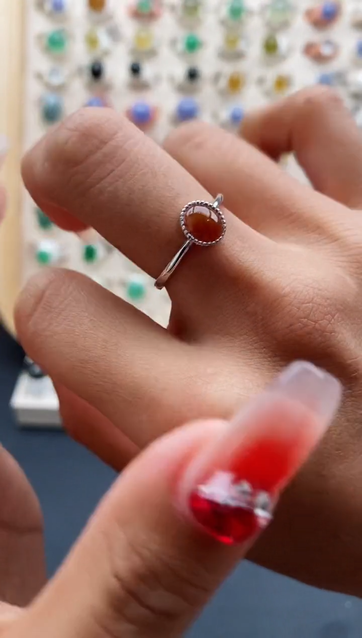 【闪购商品】翡翠戒指银S925镶嵌天然缅甸A货翡翠111 9+3