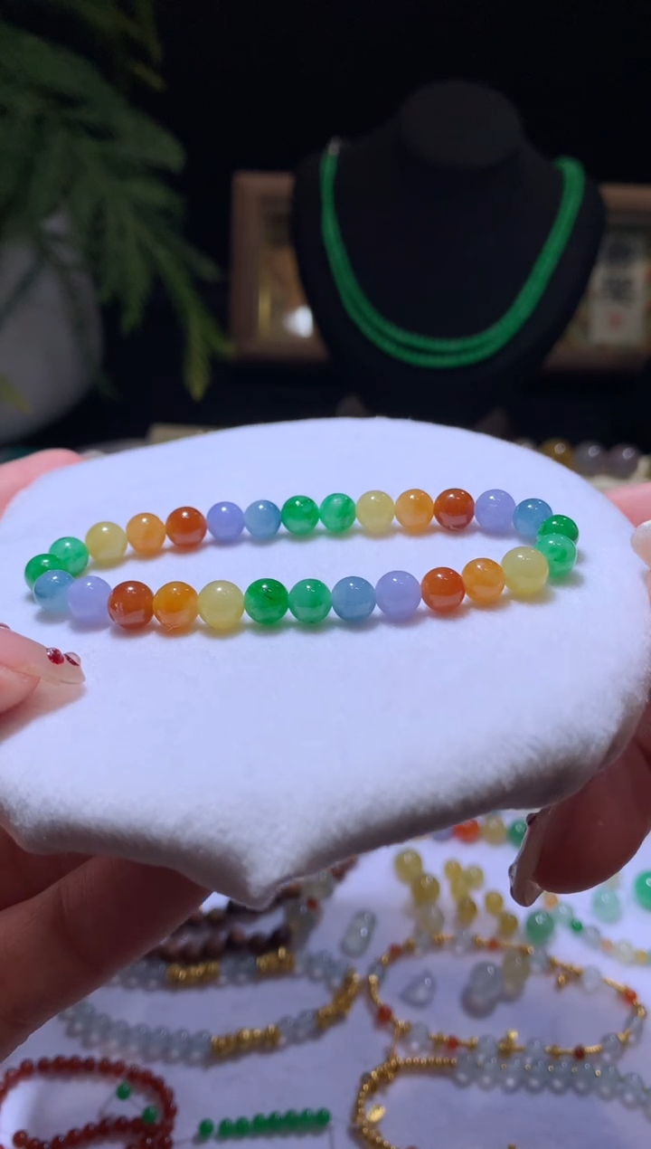 【闪购商品】定制翡翠未镶嵌彩虹珠手串23800+1190