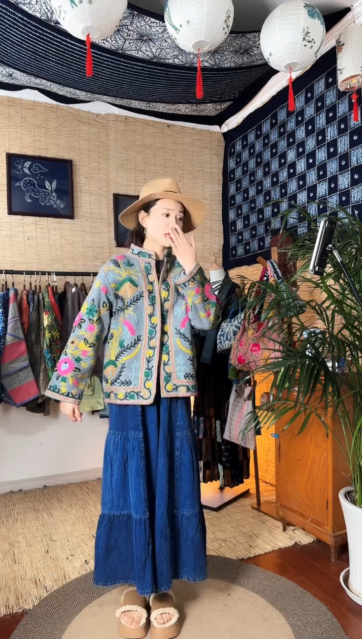 【闪购商品】设计师款绿刺绣开衫外套